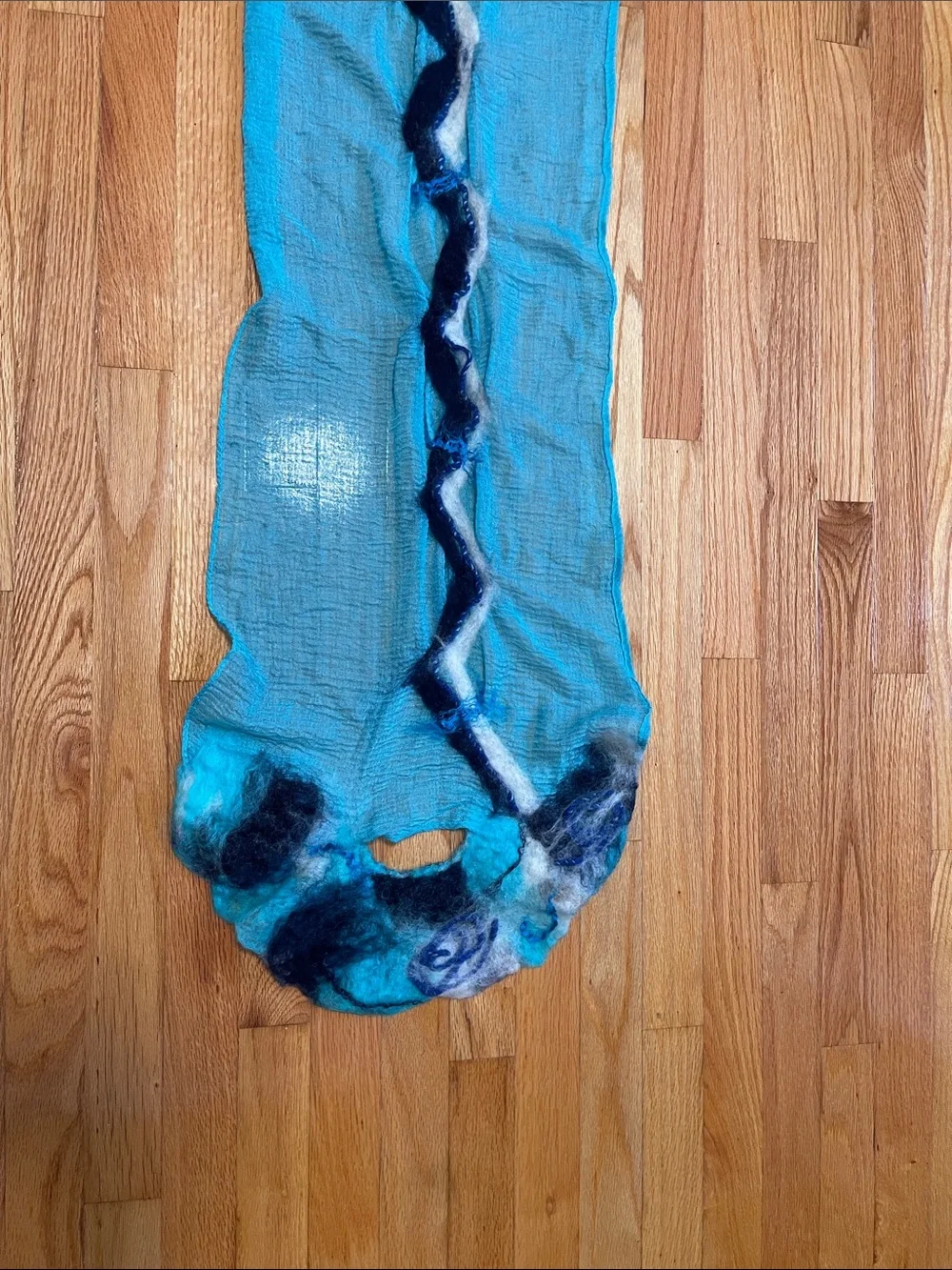 Handfelted Aqua & Teal Wool Scarf